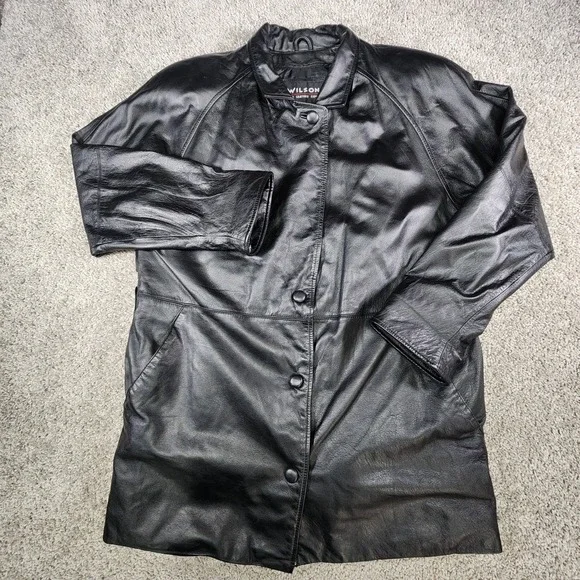 Wilsons Leather Jacket Mens Medium Black Thinsulate Button Coat‎ Blazer Lapel